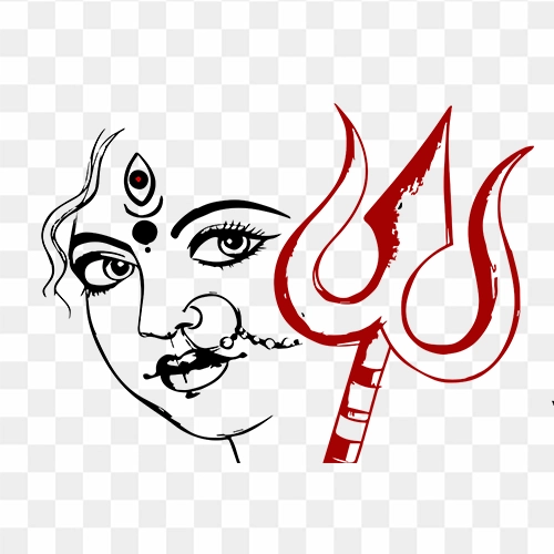 Maa Durga Face illustration with trishul free PNG Image